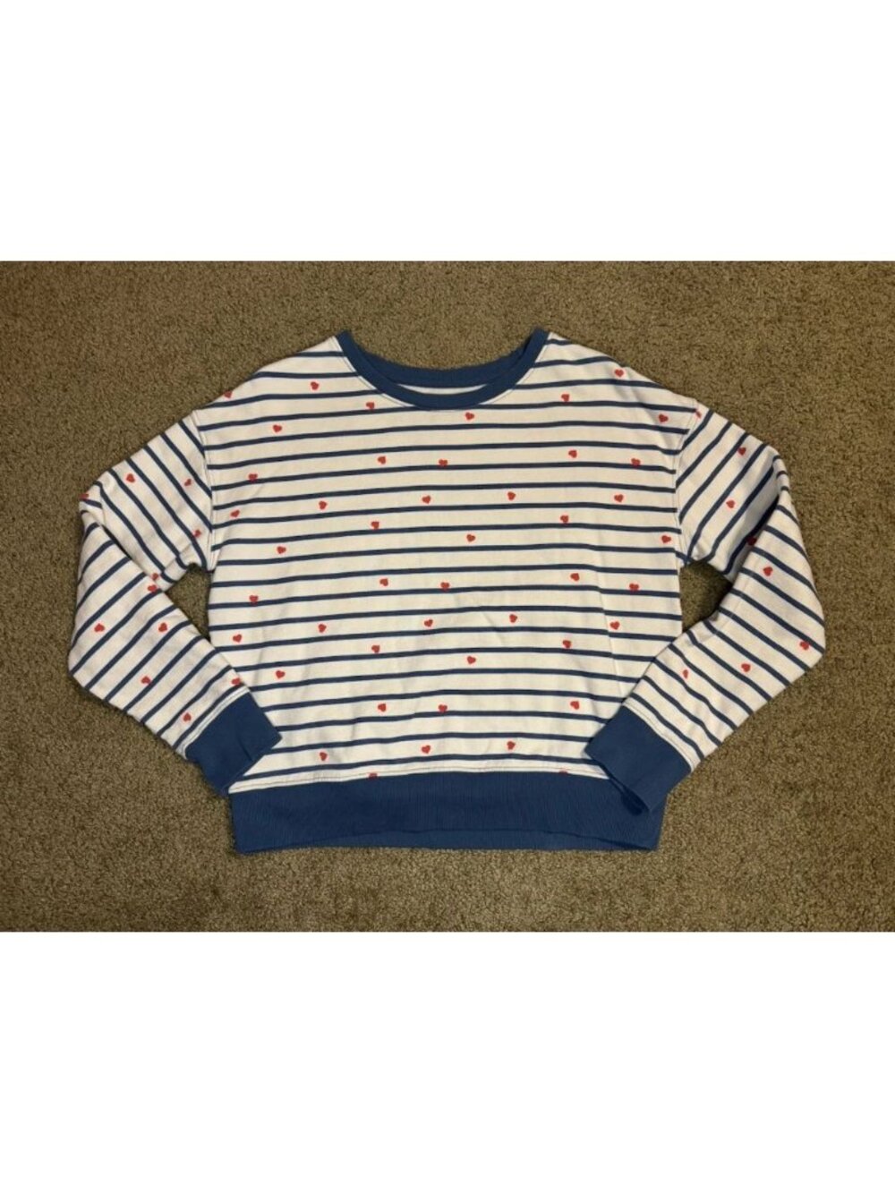 PACT 100% Organic Cotton Heart Striped Fleece Lined Slouchy Sweatshirt SMALL